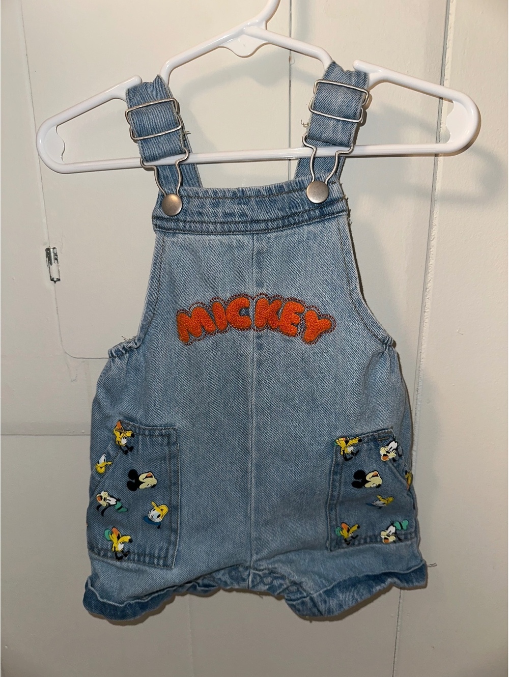 Disney Baby Mickey Denim Overalls 6-9 Months with Character Embroidered Pockets